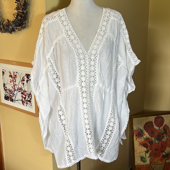 BLUE ISLAND Size XL Swim Coverup Ethereal Embroidered V-Neck Gauzy Lightwgt NEW - Picture 3 of 16